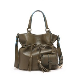 Sac seau M Premier flirt cuir LANCEL Kaki foncé