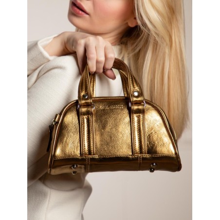 Sac A Main Porté éPaule Cuir Doré Femme Lemini Bowling Bronze
