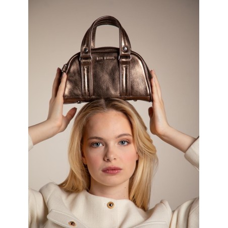 Sac A Main Porté éPaule Cuir Cuivré Femme Lemini Bowling Cuivré