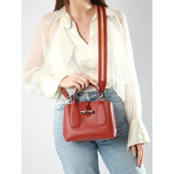 Sac porté main S Roseau Box cuir avec bandoulière LONGCHAMP Acajou